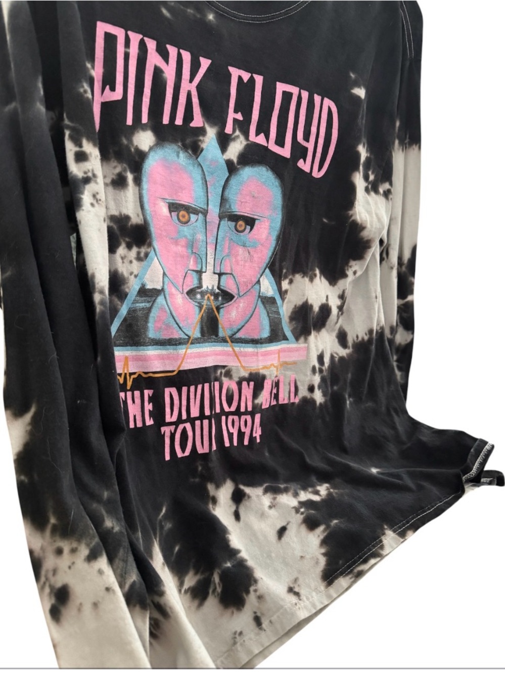 Pink Floyd Black & White Tie-Dye Tour Graphic Tee with Pink & Blue Print